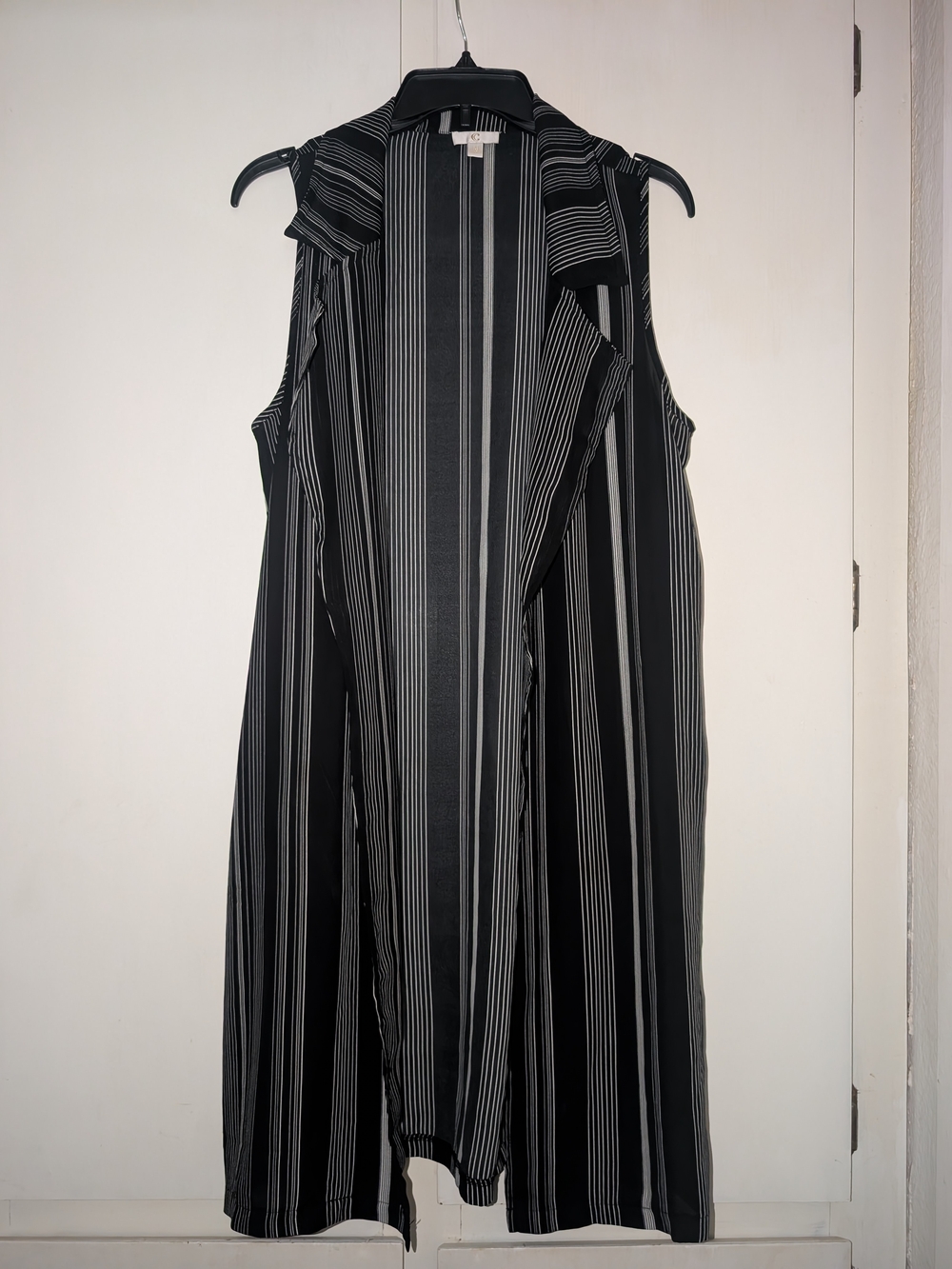 Sleeveless Striped Long Vest Dress - Black by